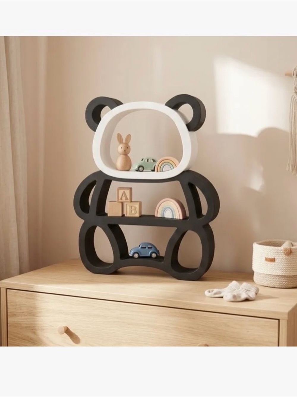 Panda Bear Shaped Kids Shelf or wall display— Black and White